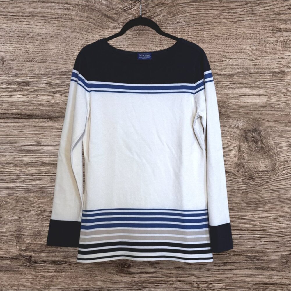 Pendleton Silk Blend Nautical Striped Sweater Navy Ivory Coastal Classic Top S